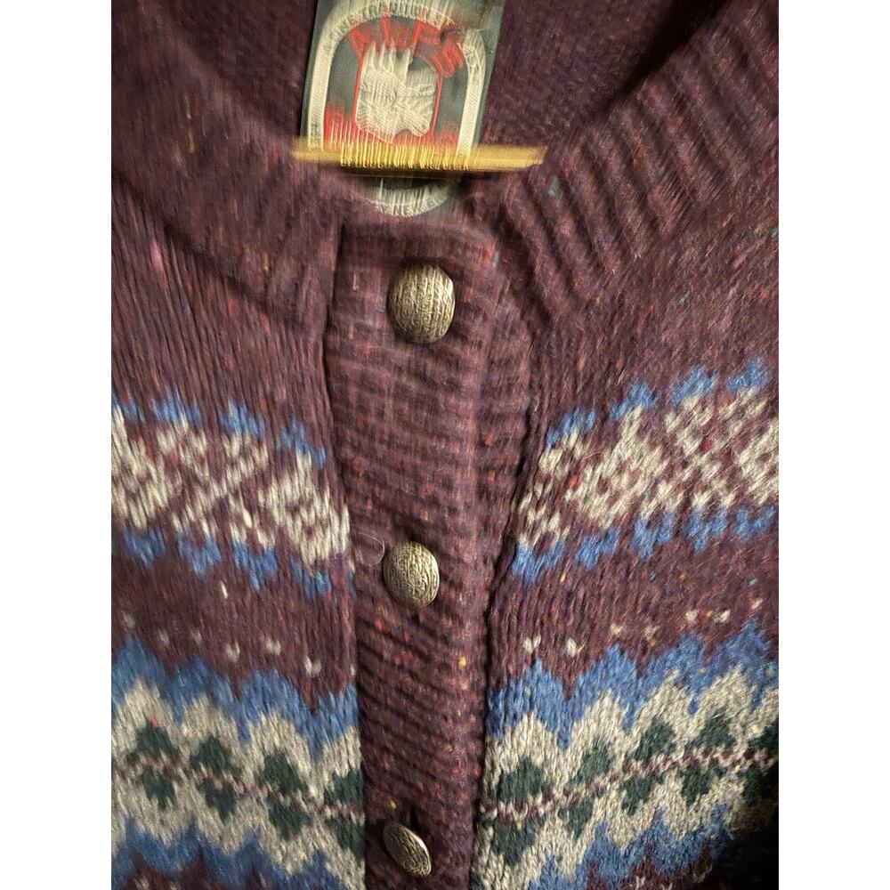 Vtg Alps Fine Purple Apparel 100% Wool Nordic Ski Cardigan Sweater Med 44w. - Picture 4 of 6
